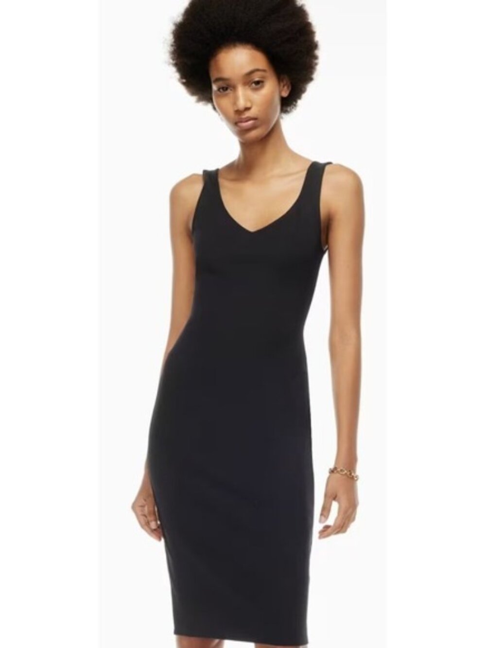 Ten by Babaton Aritzia Black Ribbed V-Neck Deep Scoop‎ Back Midi Dress Size M
